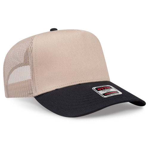OTTO 32-285 — Mesh Trucker in Black/Khaki, blank cap front view