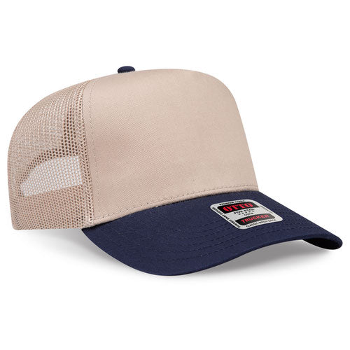 OTTO 32-285 — Mesh Trucker in Navy/Khaki, blank cap front view