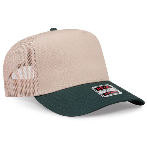 OTTO 32-285 — Mesh Trucker in Dark Green/Khaki, blank cap front view