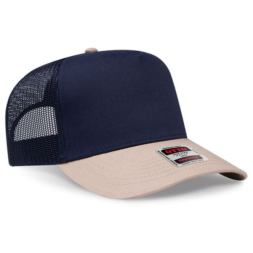 OTTO 32-285 — Mesh Trucker in Khaki/Navy, blank cap front view