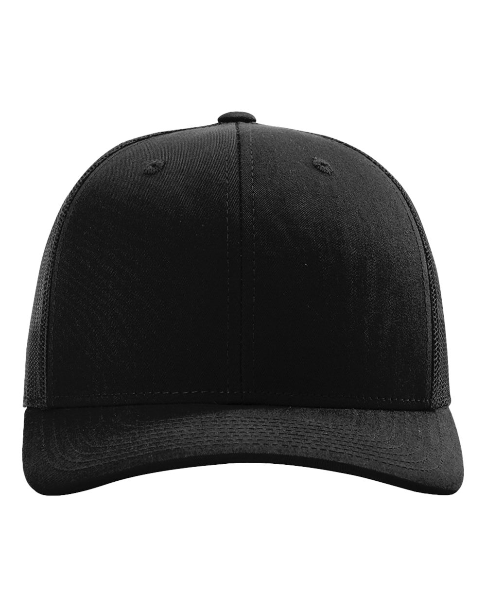 Richardson 112 — Trucker in Black, blank cap front view