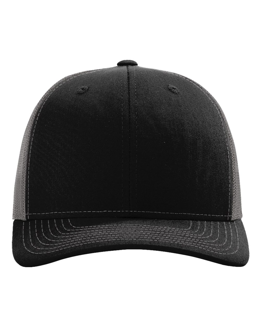 Richardson 112 — Trucker in Black/Charcoal, blank cap front view