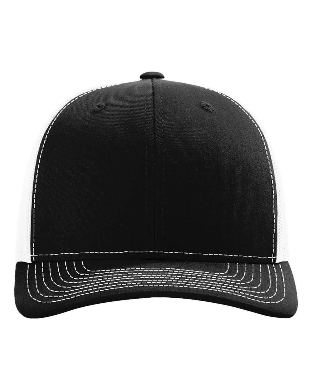 Richardson 112 — Trucker in Black/White, blank cap front view