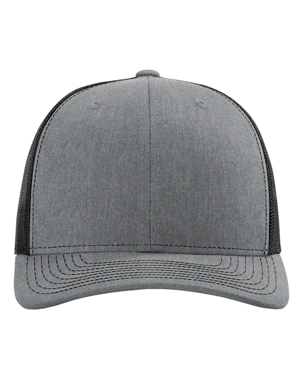 Richardson 112 — Trucker in Heather Grey/Black, blank cap front view