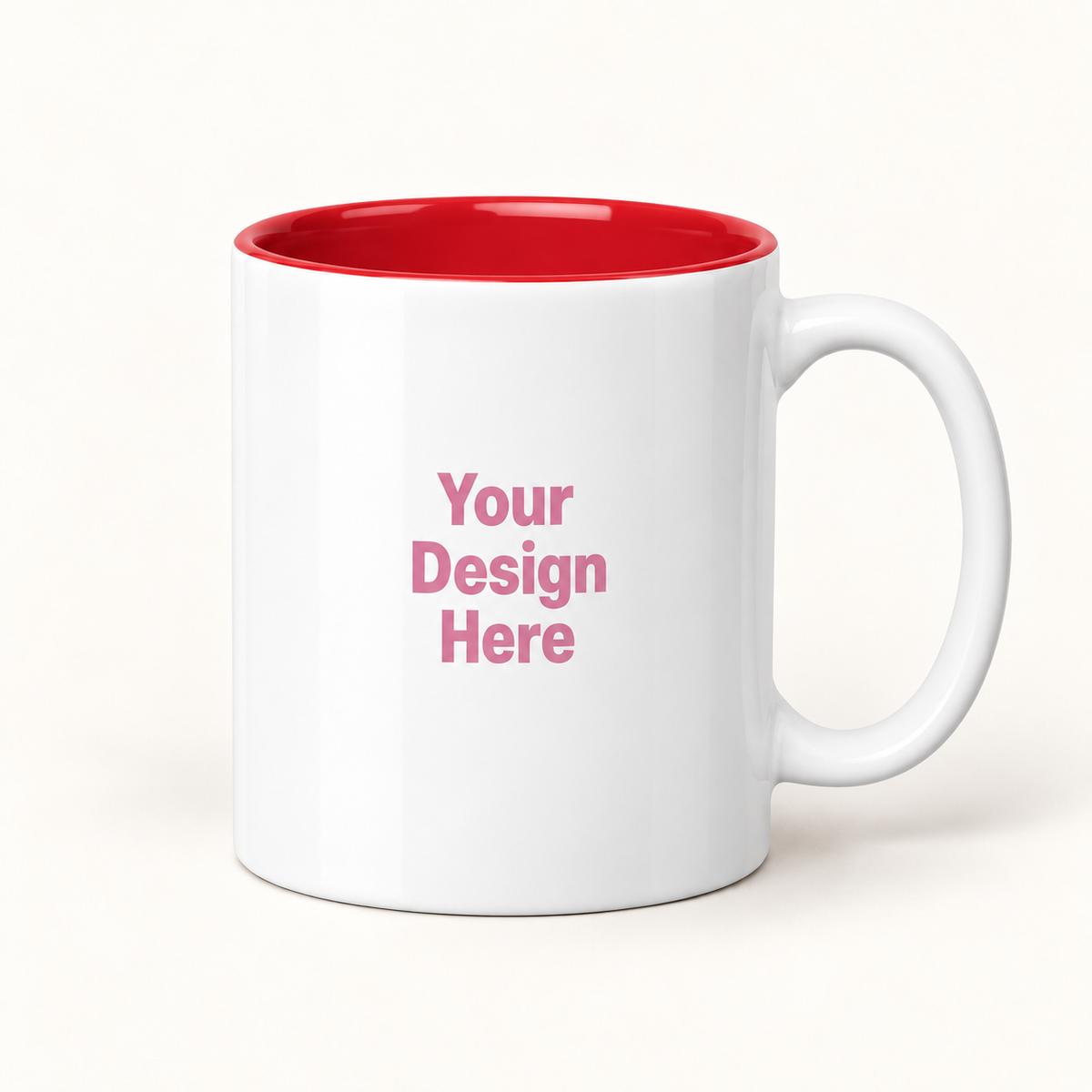 11 oz custom ceramic mug — red option, Lightink pink sample design