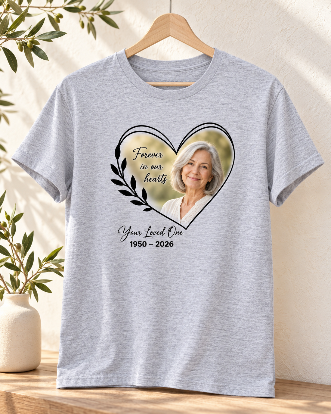 Heart Photo Sport Grey memorial T-shirt · Double-line heart · Hanging shirt