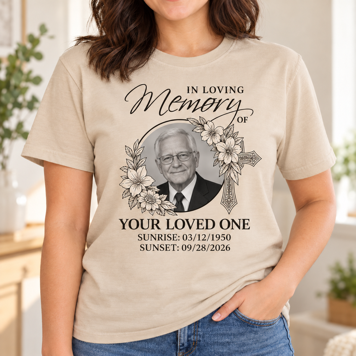 Personalized Photo Memorial T-Shirt — Floral Photo